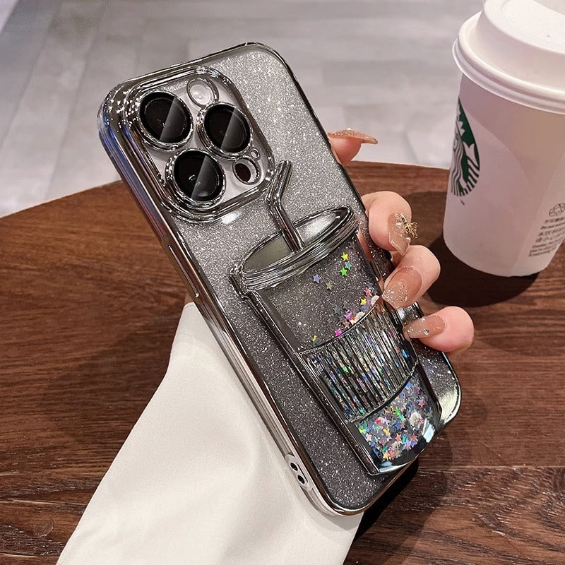 Electroplating Phone Case Three-Dimensional Quicksand Cup Soft Shell