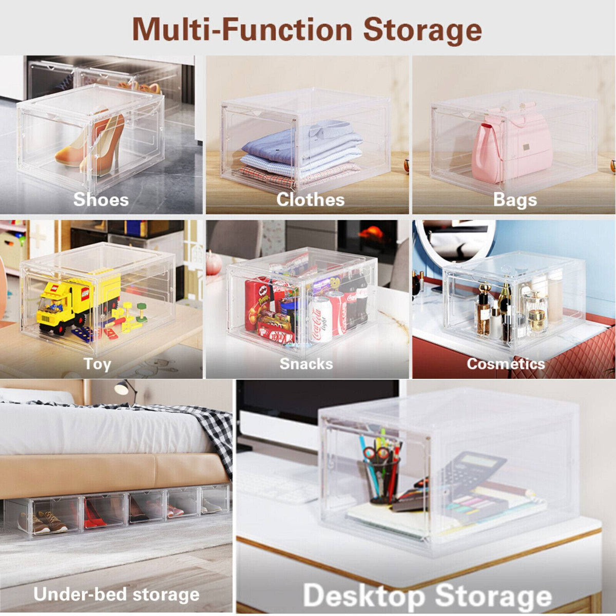 1-5x Shoe Box Storage Case Clear Boxes Foldable Stackable Transparent Organizer
