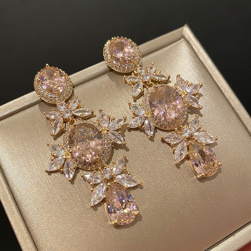 Large Diamond Crystal Flower Earrings Luxurious And Elegant