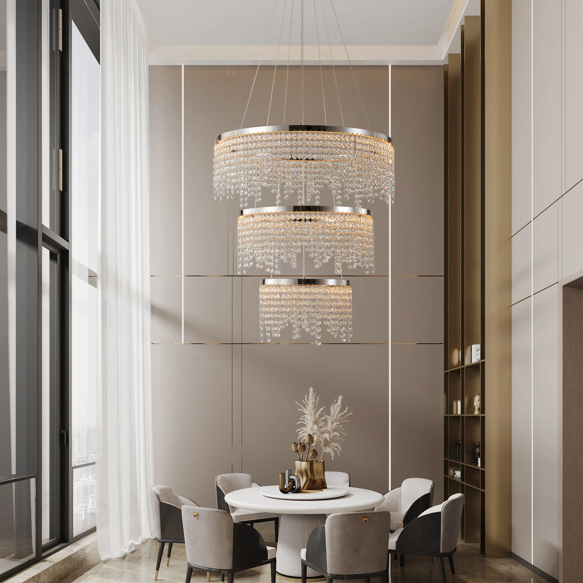24-inch Crystal Chandelier LED Ceiling Lamp, Adjustable Color Temperature 3000K 4000K 6000K, Height Adjustable, Luxury Round Chandelier, Suitable For Living Room, Dining Room, Bedroom