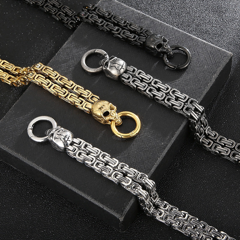 Chain-Patterned Skull Titanium Steel Mens Bracelet