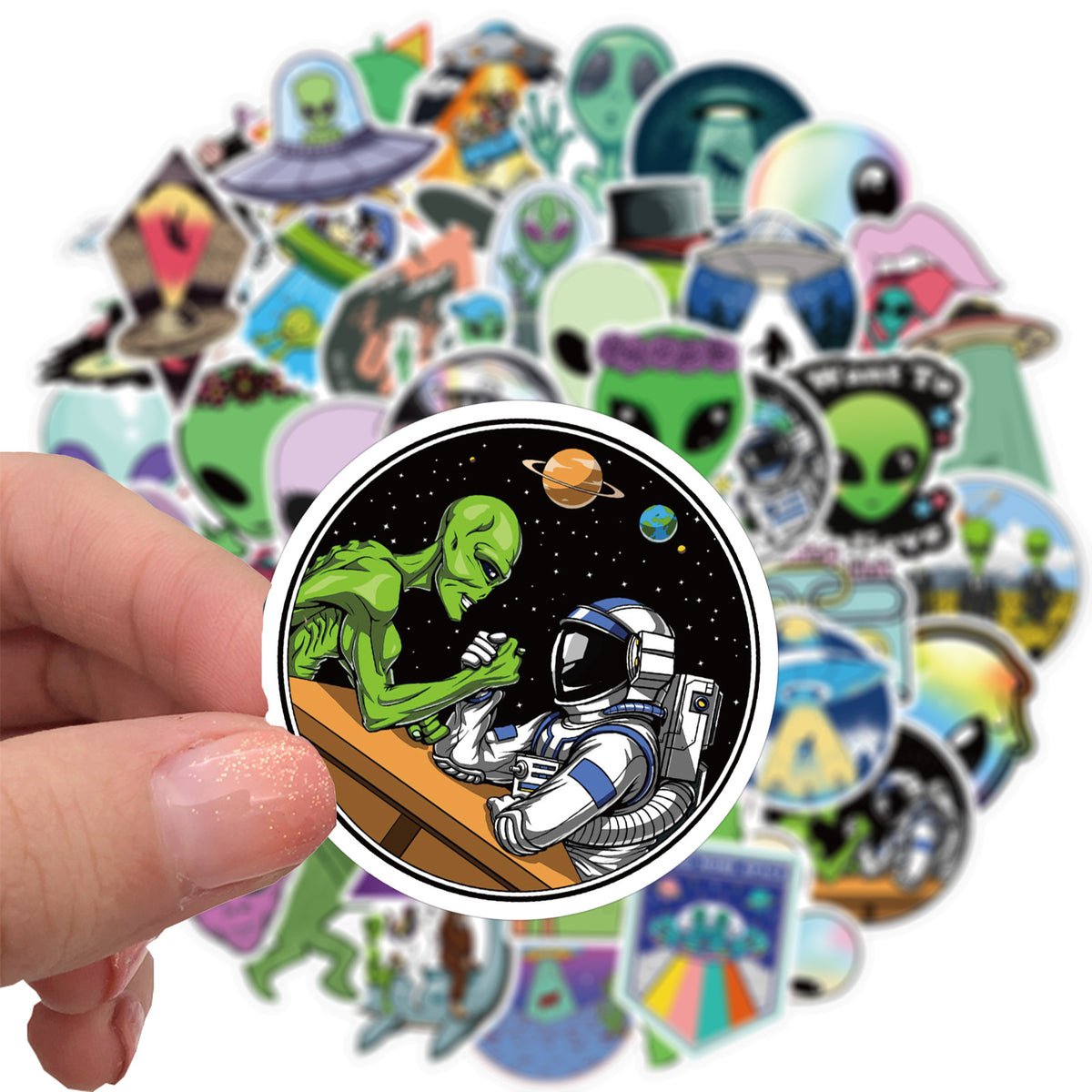 50 New Alien E.T UFO Graffiti Stickers Luggage Laptop Waterproof Without Leaving Glue Stickers