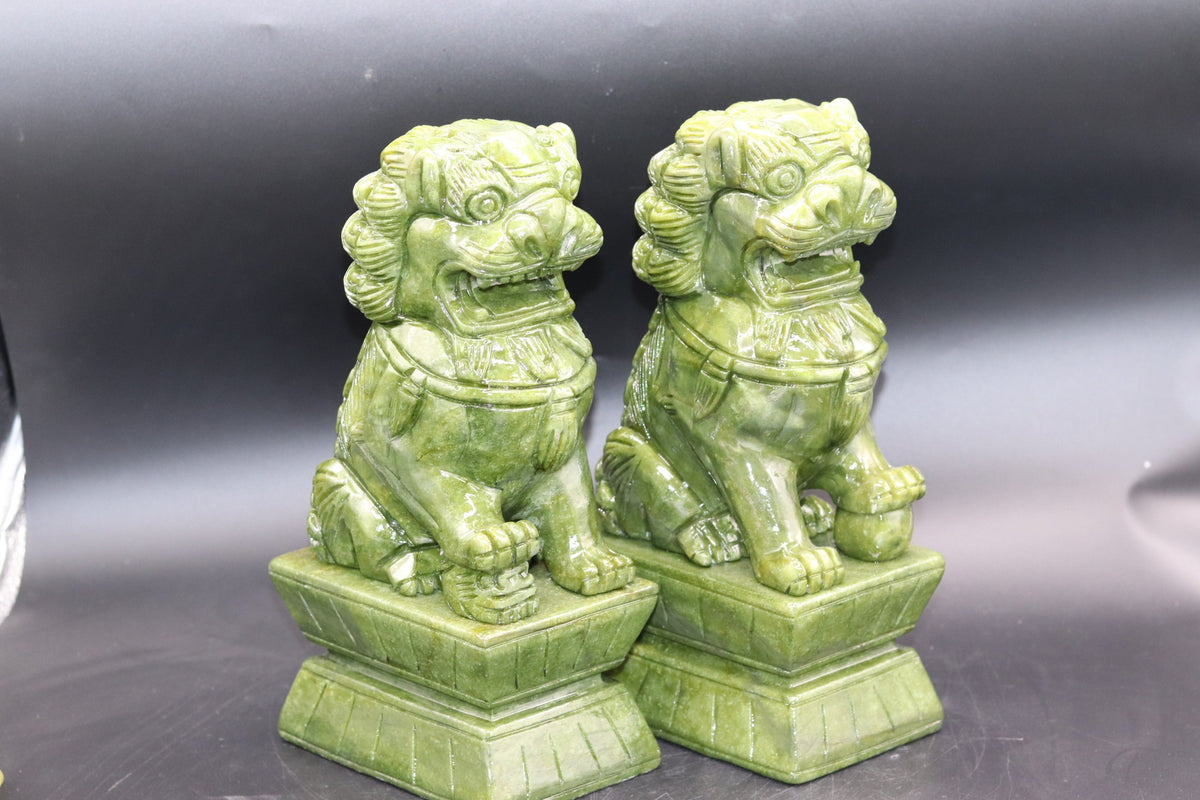 A Pair of Sapphire Green Auspicious Chinese Lions for Home