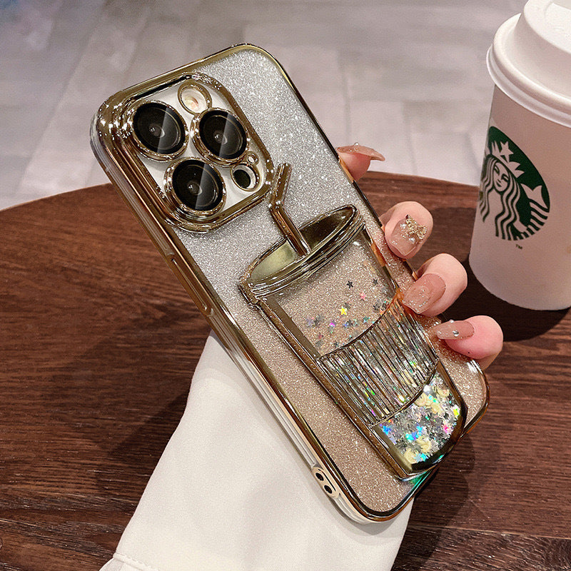 Electroplating Phone Case Three-Dimensional Quicksand Cup Soft Shell