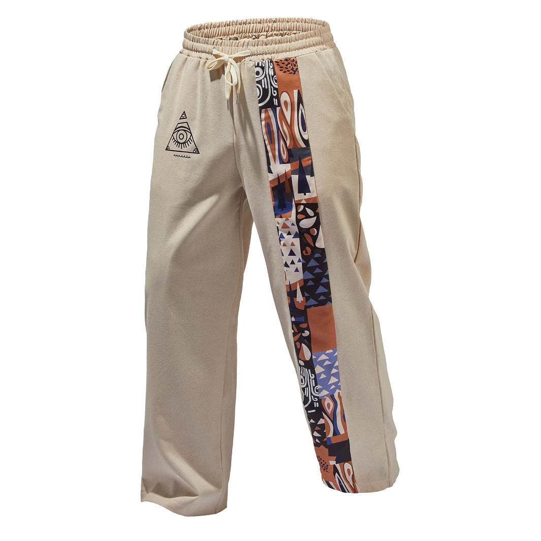 Retro Printed Loose Casual Straight Trousers