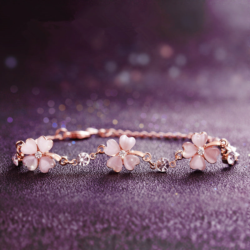 Crystal Clover Bracelet Female Peach Blossom High Sense