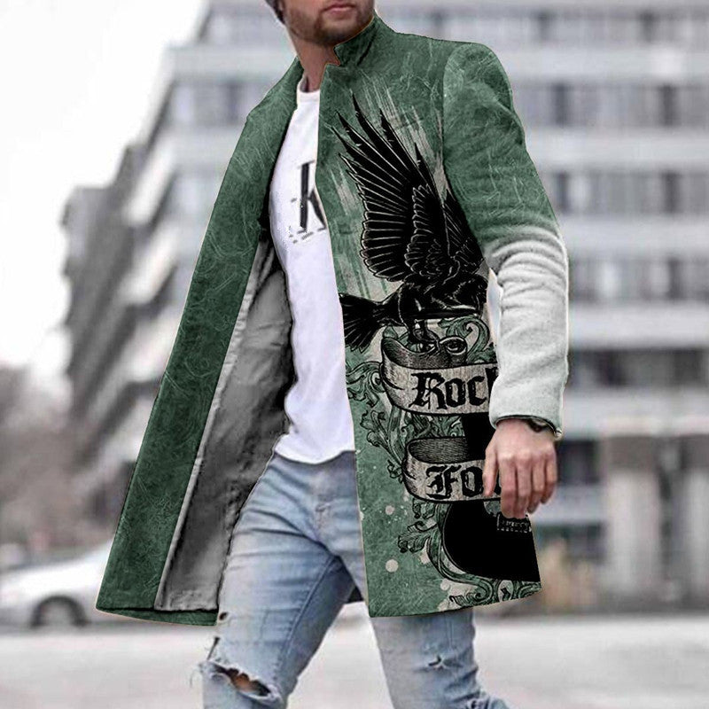 Casual Coat Woolen Printed Fashionable Jacket Men