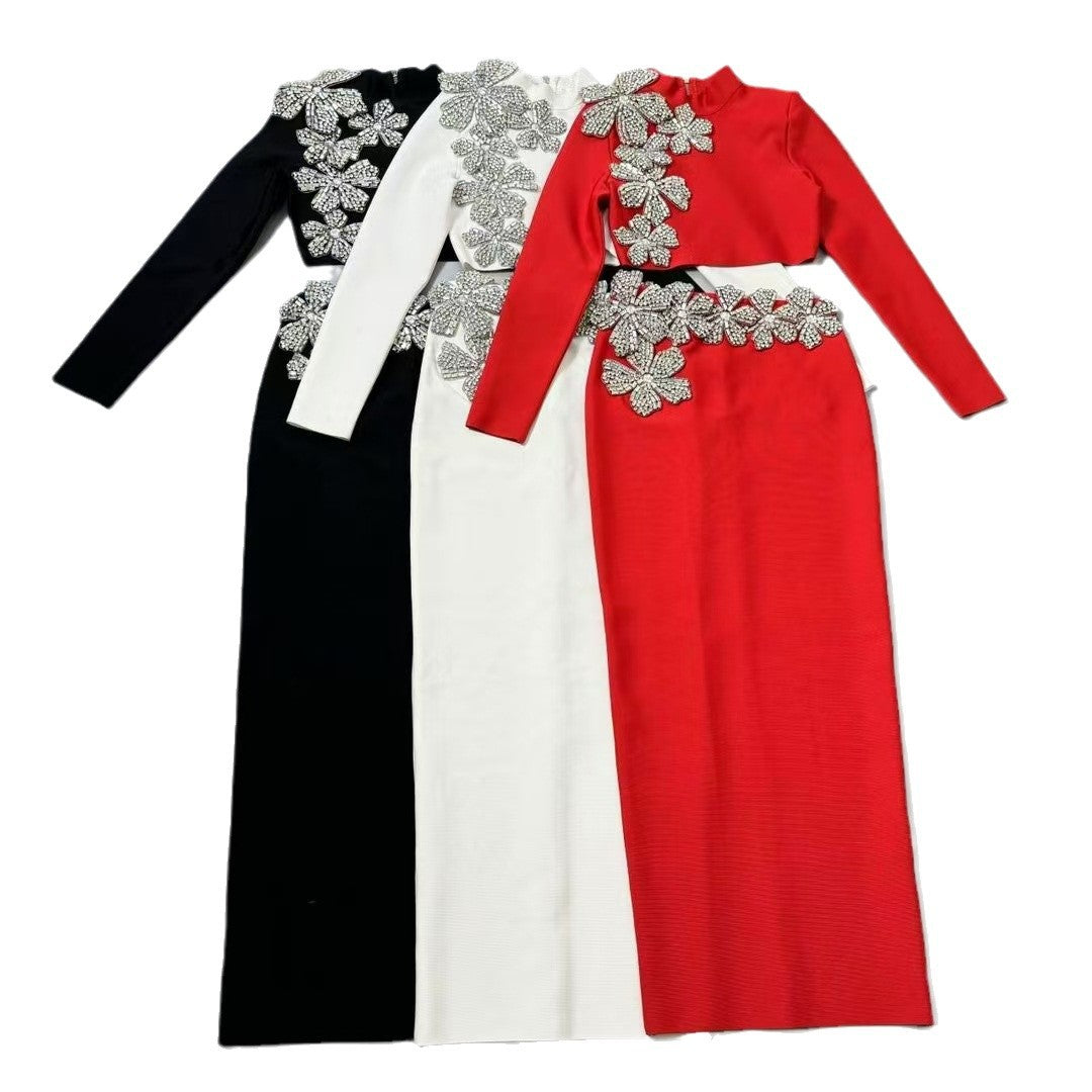 Round Neck Long Sleeve Short Top Long Skirt