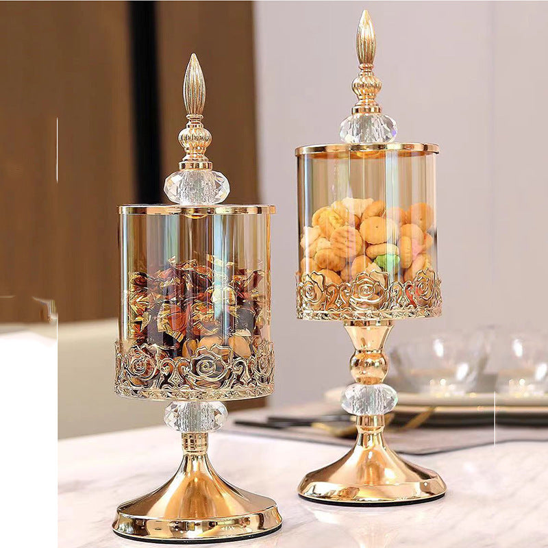 European Crystal Glass Storage Tank With Lid Decorative Ornaments