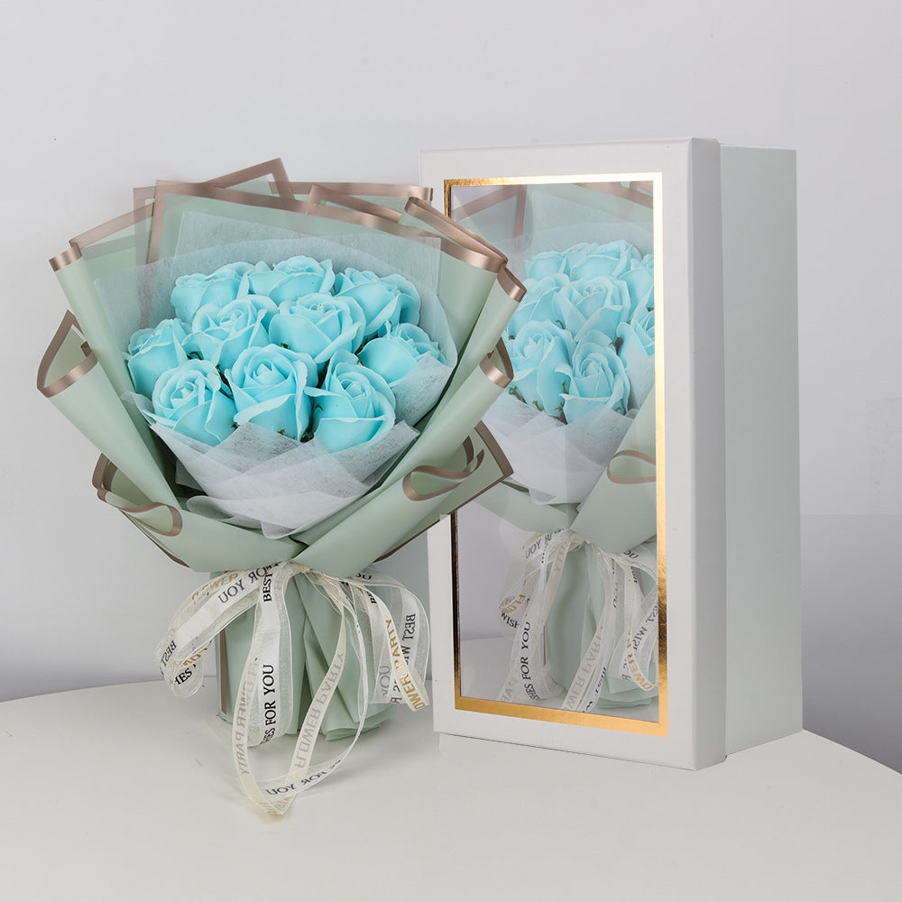 Valentine's Day Ice Crushing Blue Rose Flower Soap Bouquet Gift Box