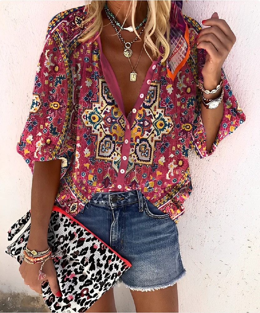 3d Flower Printed Long-Sleeved Top Female