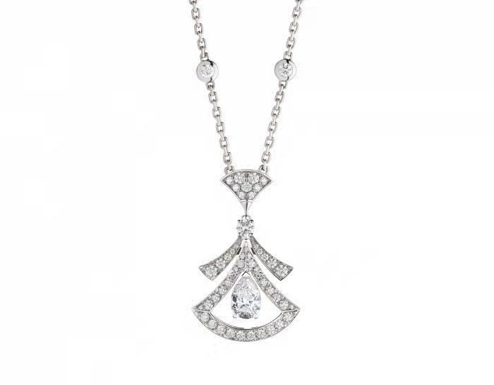 Fashionable All-Match Pear-Shaped Red and Blue Emerald Full Diamond Clavicle Chain