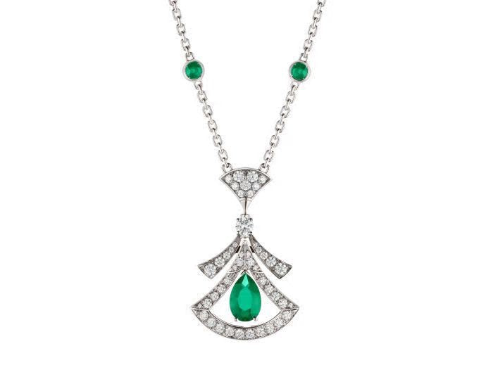 Fashionable All-Match Pear-Shaped Red and Blue Emerald Full Diamond Clavicle Chain
