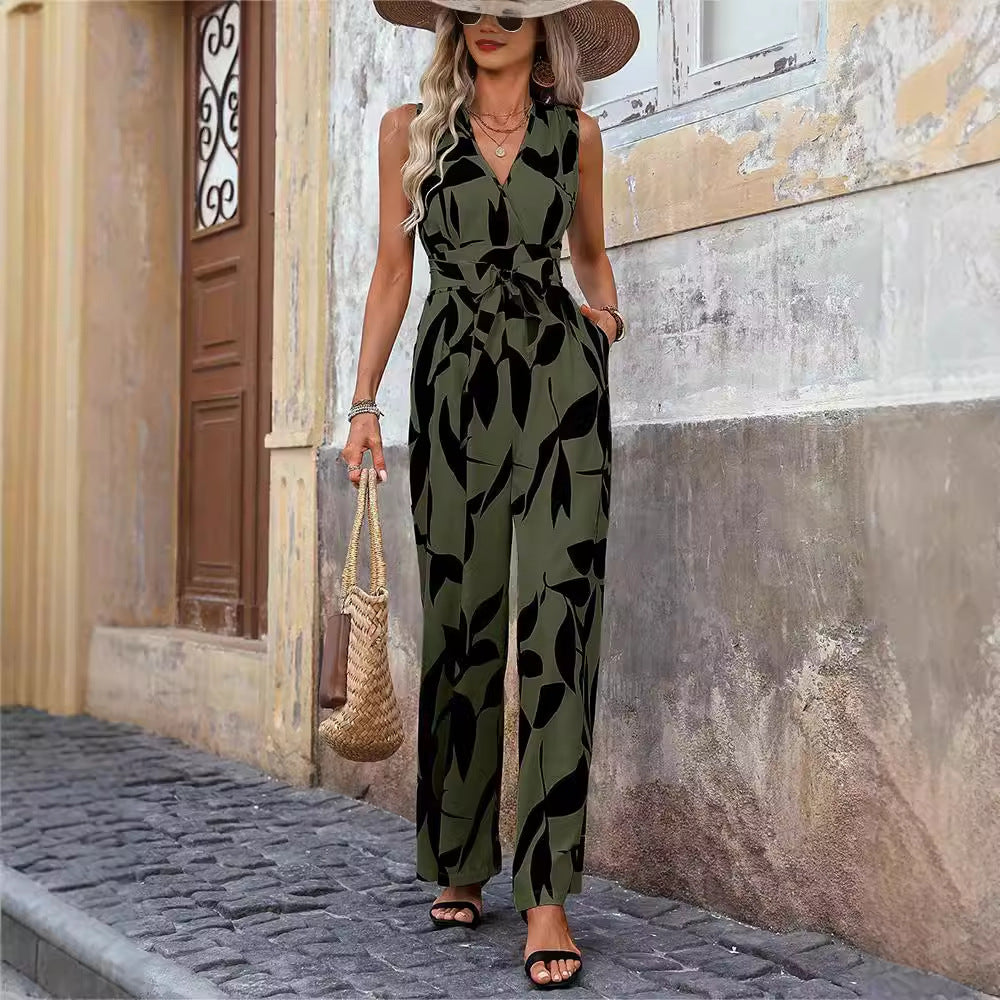 Fashionable High Waist Lace-Up Wide Leg Jumpsuit for Women