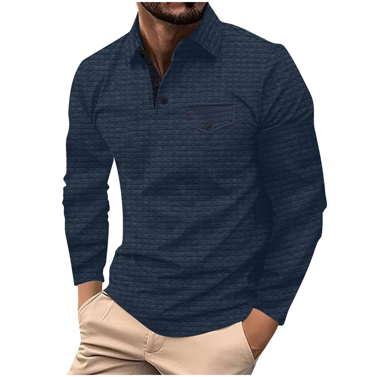 Men's Long Sleeve Plaid Polo Shirt