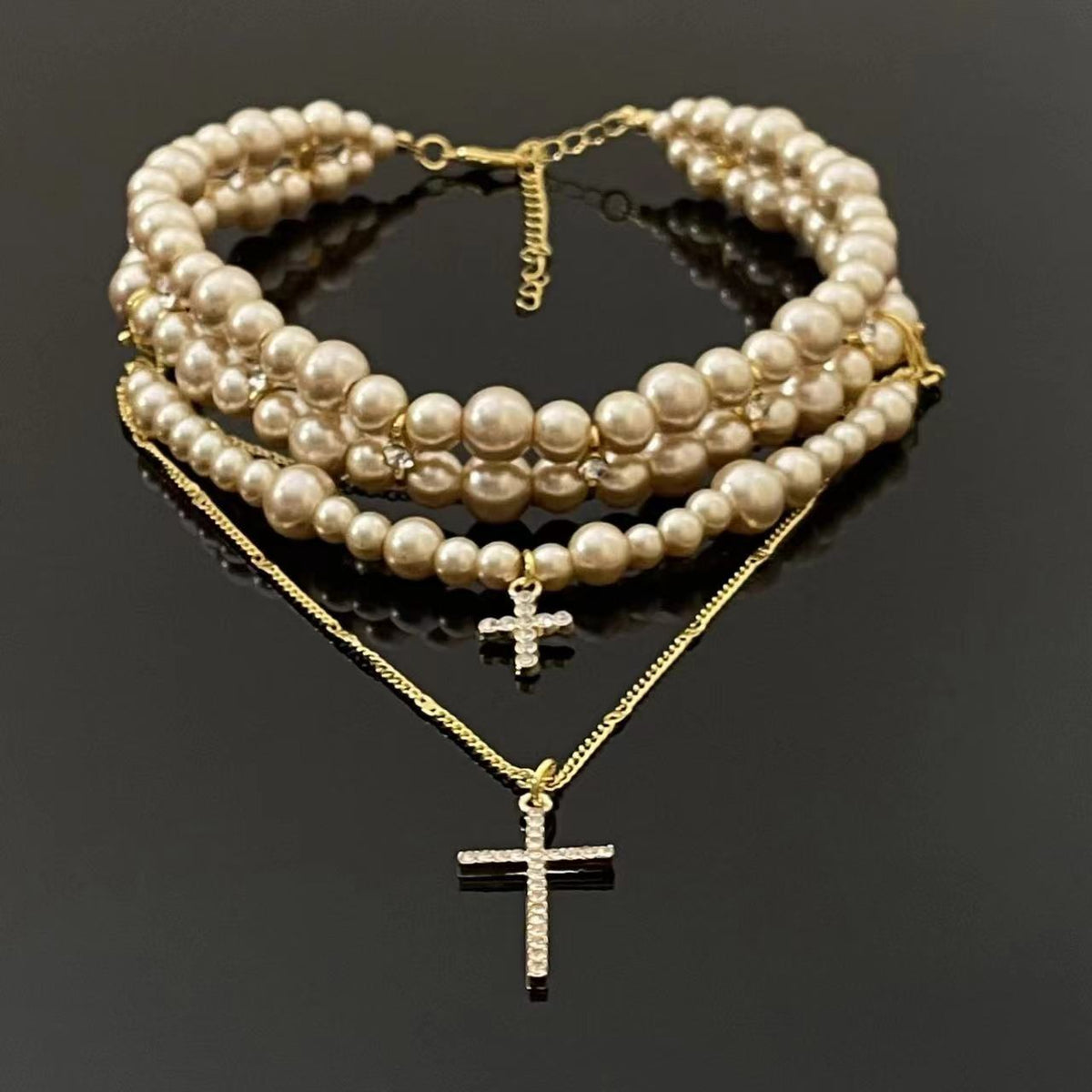Women's Multi-Layer Pearl Cross Necklace