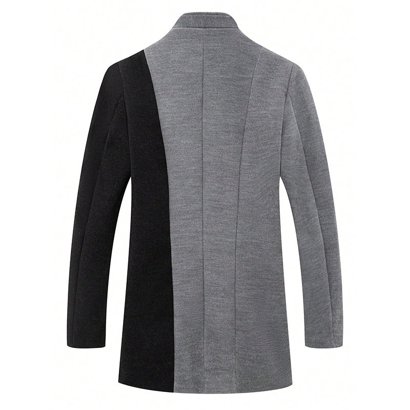 Mid-Length Color Matching Single-breasted Trench Coat Woolen Plus Size Casual