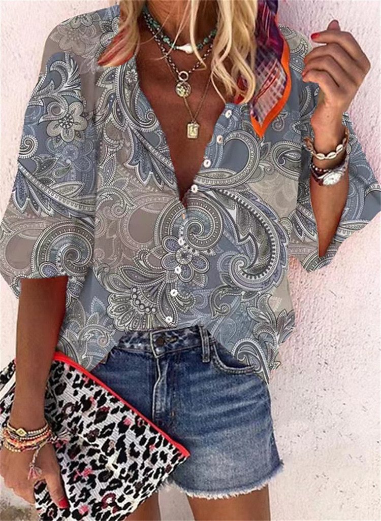3d Flower Printed Long-Sleeved Top Female