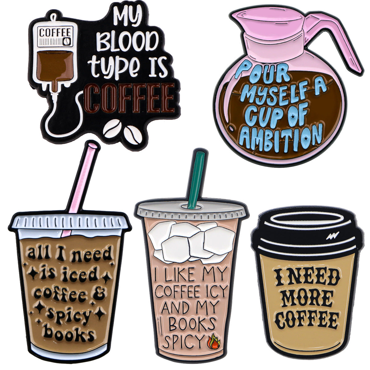 Cartoon Golden M Badge Coffee Quotation Brooch