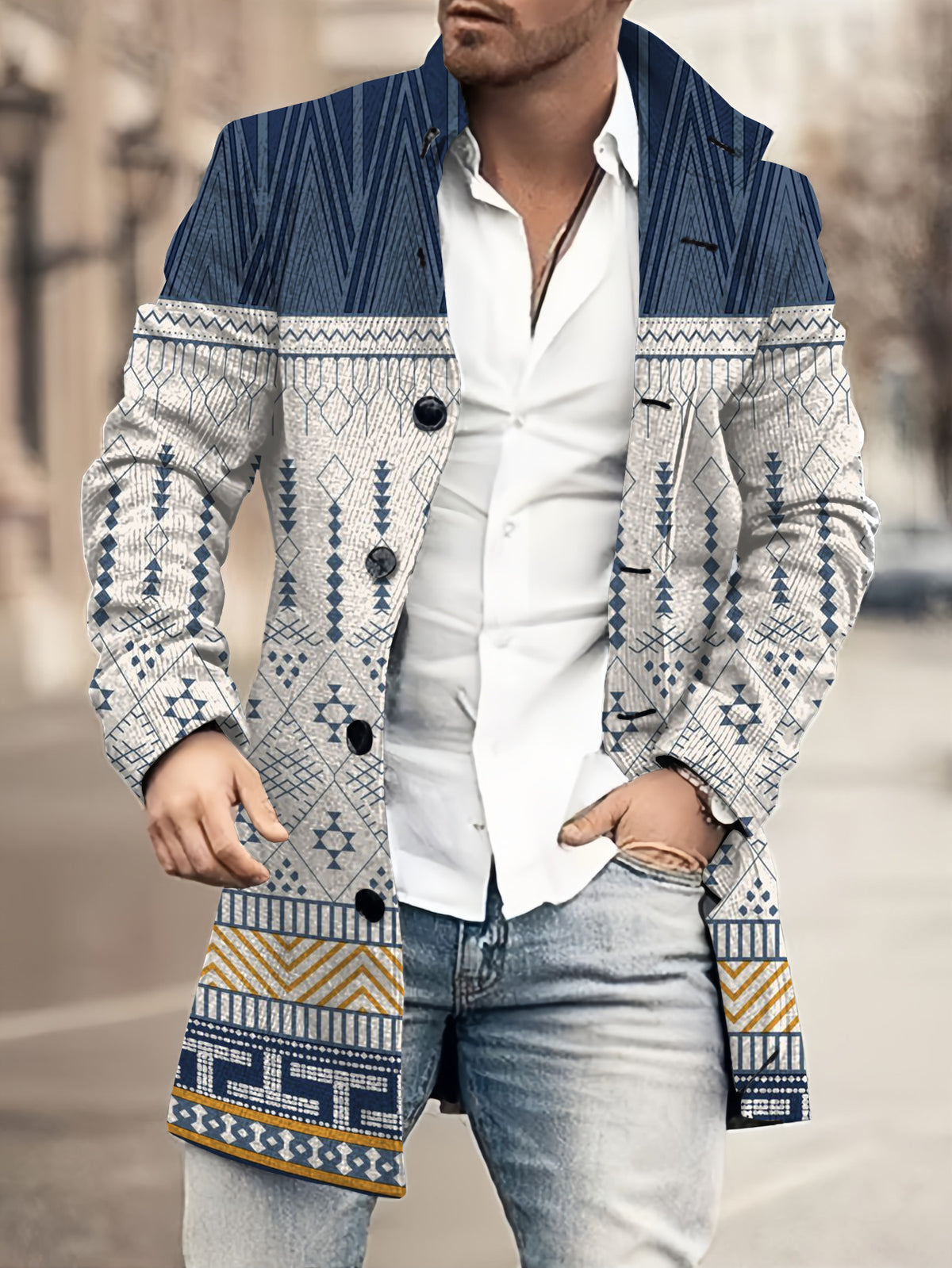 Casual Coat Woolen Printed Fashionable Jacket Men