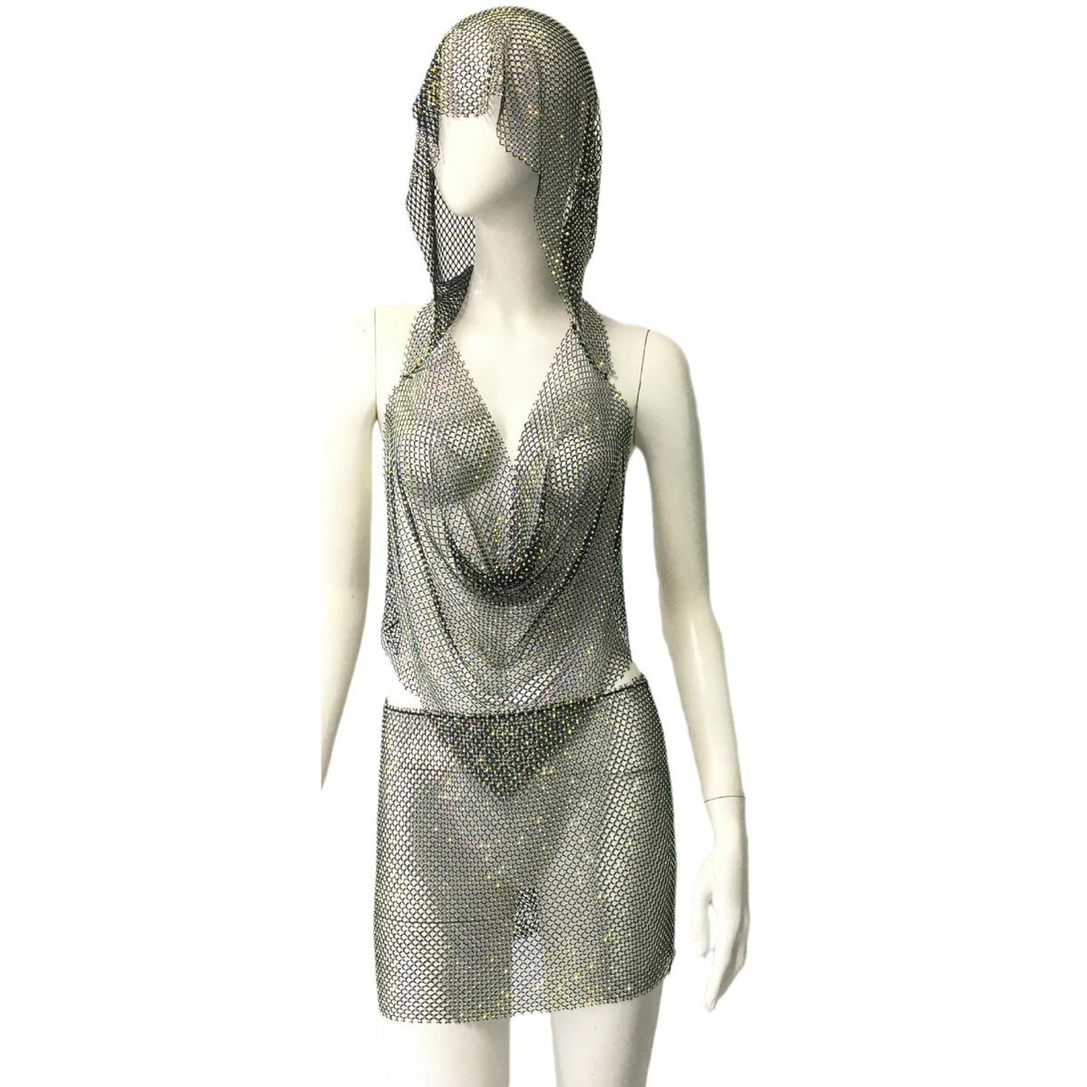 Sexy Stretch Fishnet Rhinestone Tight Group Suit