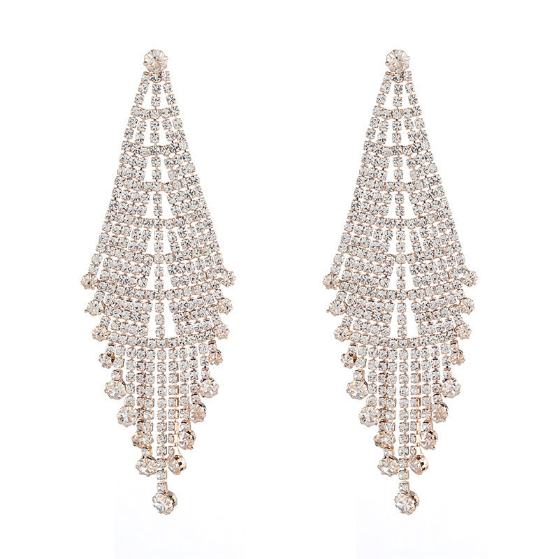 High-Grade Light Luxury Sparkling Full Rhinestone Geometric Ear Studs Earrings
