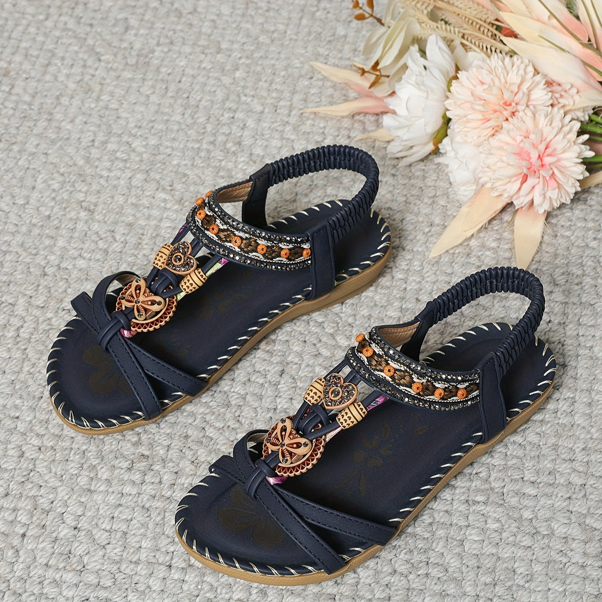 Bohemian Thong Sandals Summer Fashion Flowers Flat Beach Shoes For Women