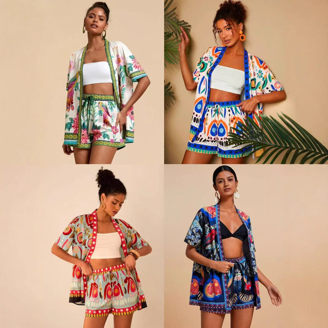 Female Fashion Casual Printing Cardigan Suit