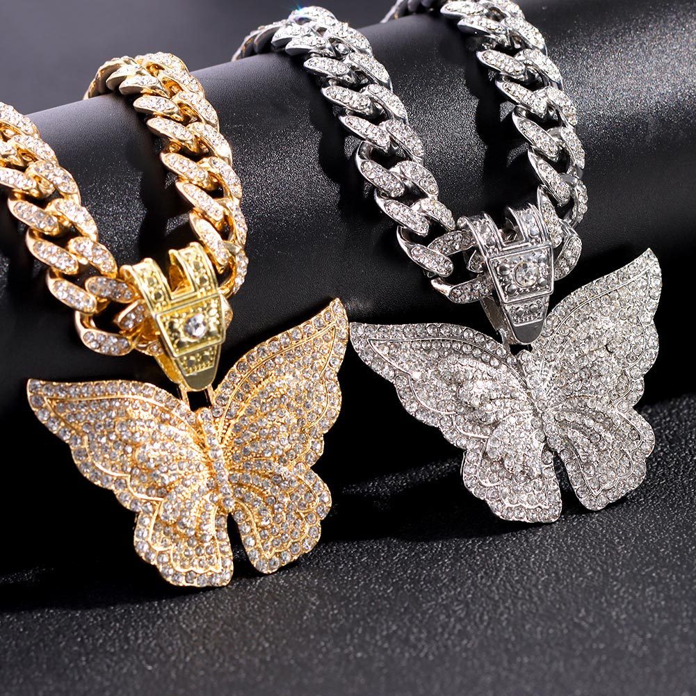 Exaggerated Butterfly Pendant Cuban Necklace With Diamonds
