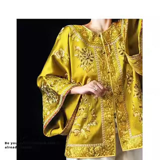New Chinese Retro Machine Embroidery Gold Chinese Style Coat