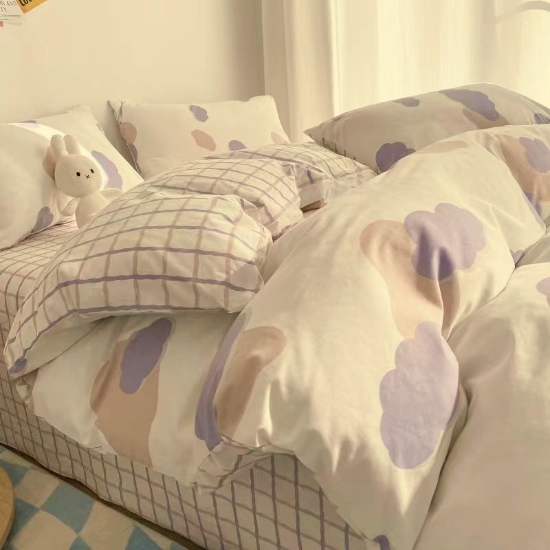 Double-Piece Foggy Gray Quilt Cover Four-piece Bedding Sheet Dormitory Bed Three-Piece Set