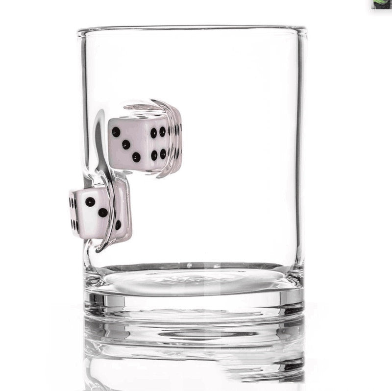 Casino Dice Embedded Hand-Blown Whiskey Glass