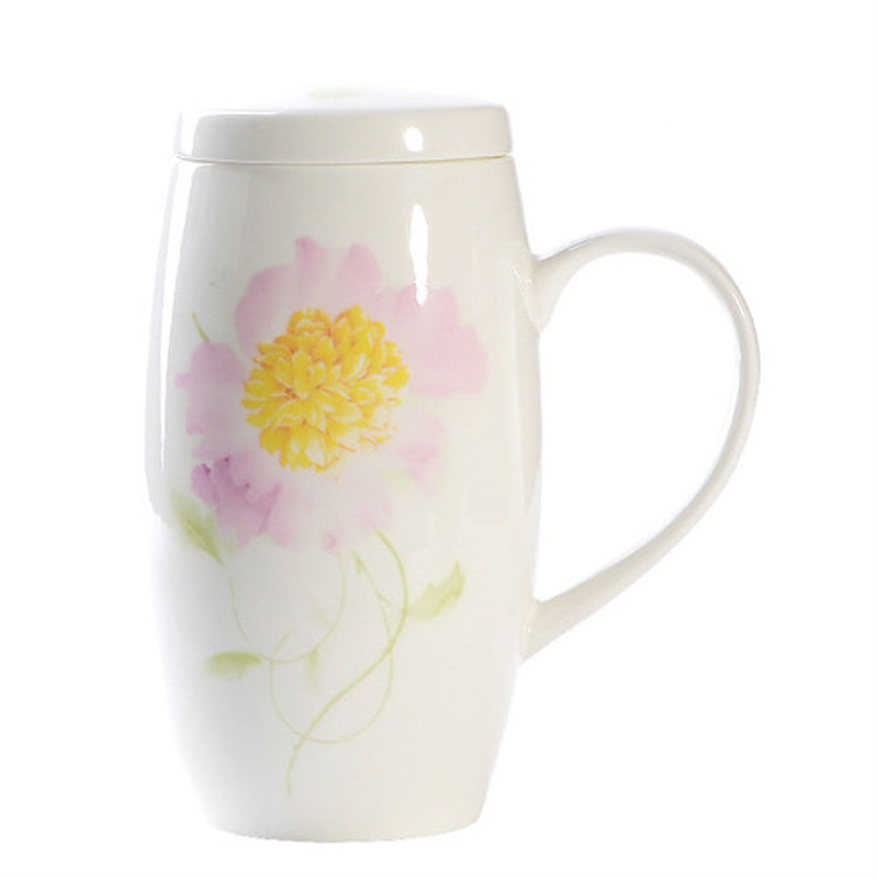 Household Bone China Large Capacity Mug With Lid Spoon Cup