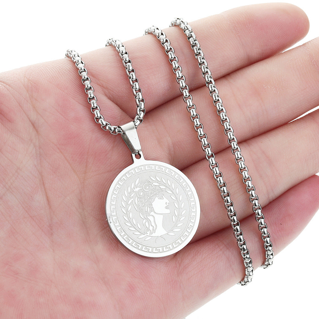 Ancient Greek Goddess Hera Medusa Pendant Stainless Steel Necklace