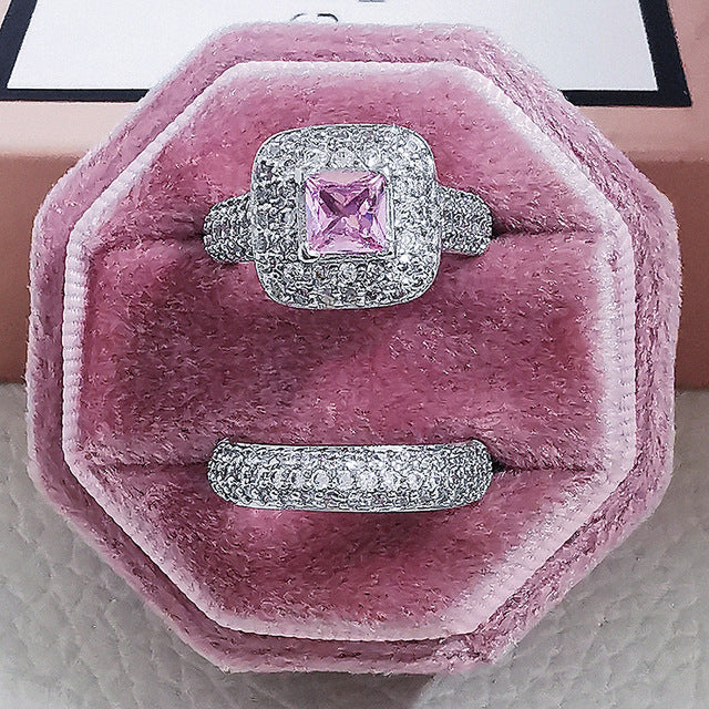 Fashionable And Luxurious 925 Sterling Silver Wedding Ring Set