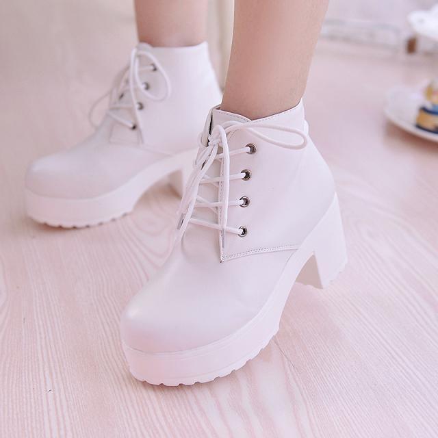 Womens Stylish Casual Round-Toe Chunky-Soled Ankle Boots
