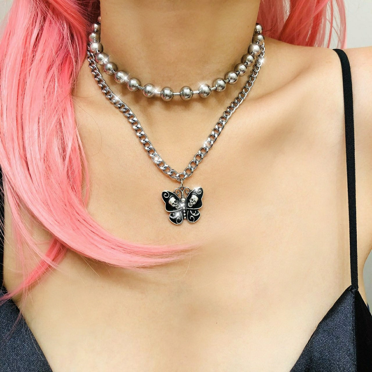 Butterfly Necklace Girl Cool Earth Black Butterfly Pendant
