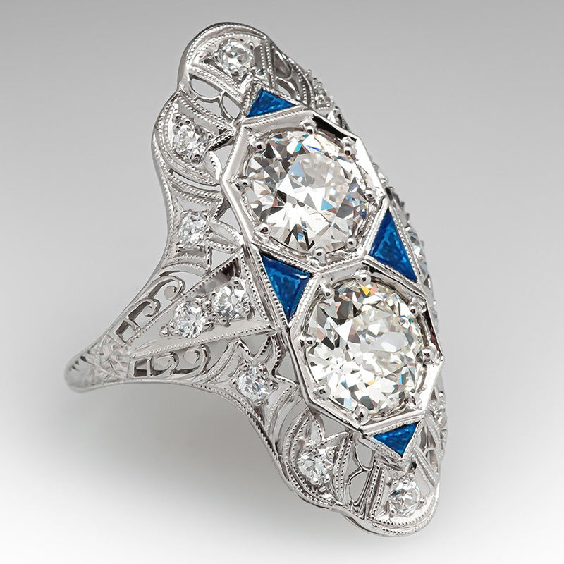 Classic Luxury Ring Female Geometric Inlaid Zircon Ring