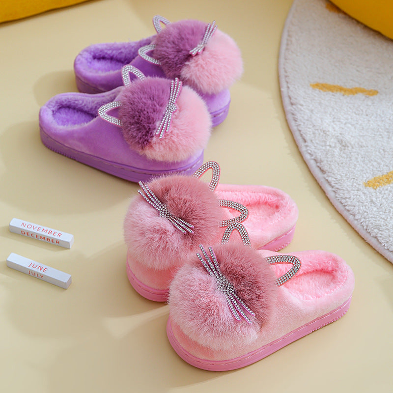 Girls Cute Winter Home Non-Slip Winter Girls Hairy Shoes