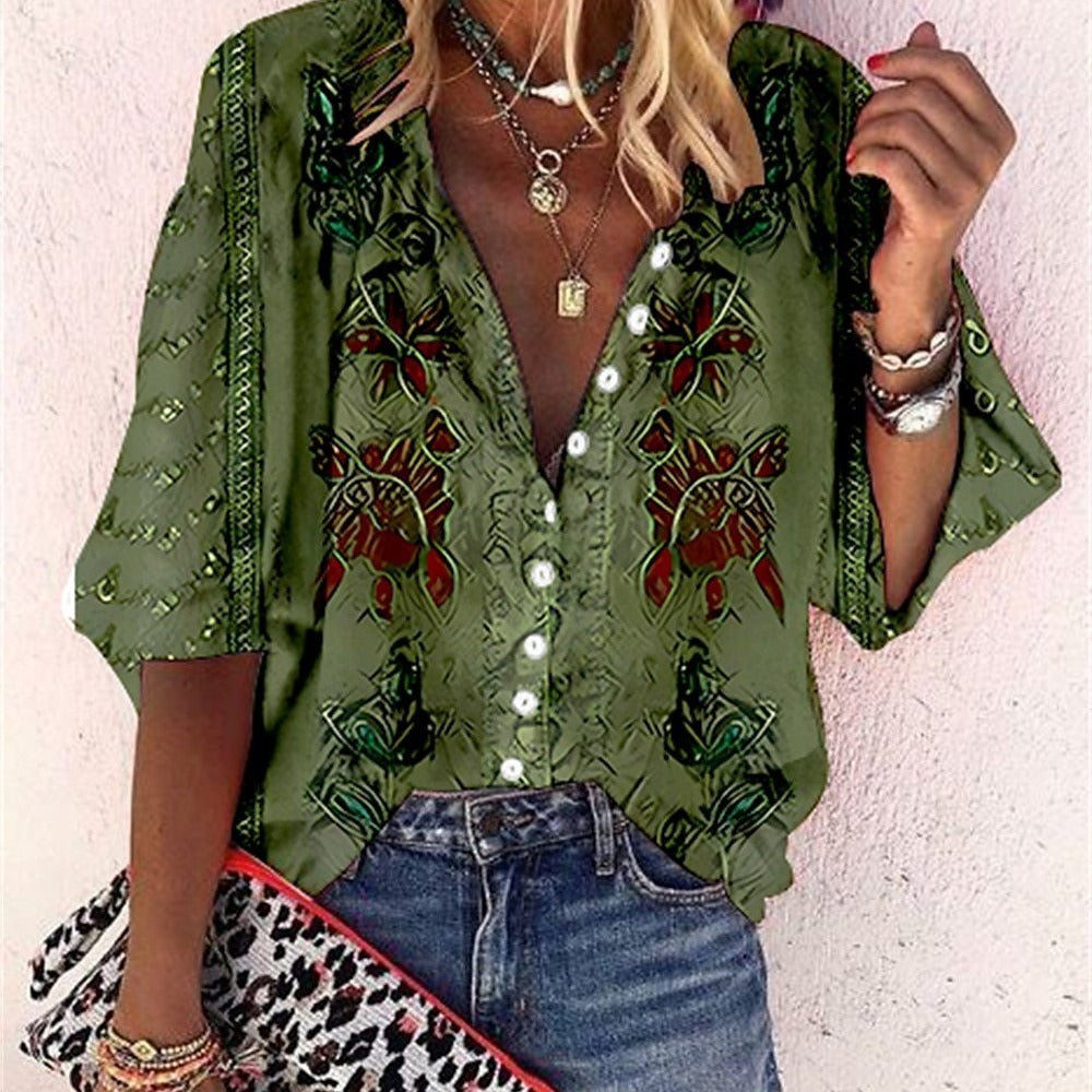 3d Flower Printed Long-Sleeved Top Female