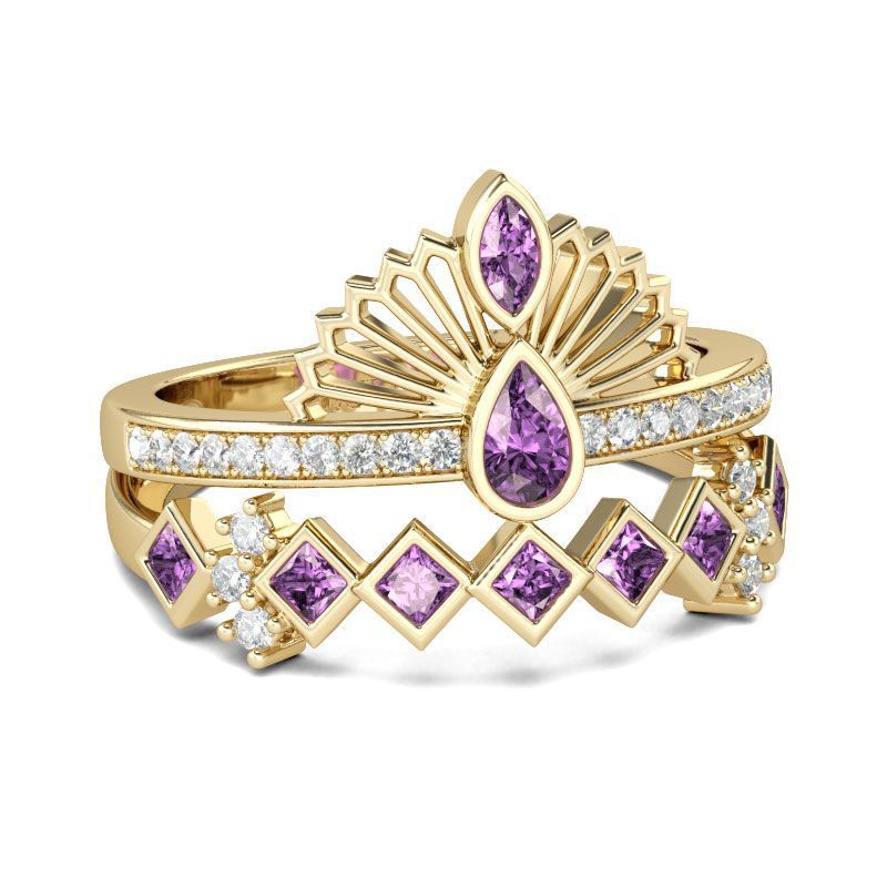 Crown Charm Purple Diamond Wedding Diamond Ring