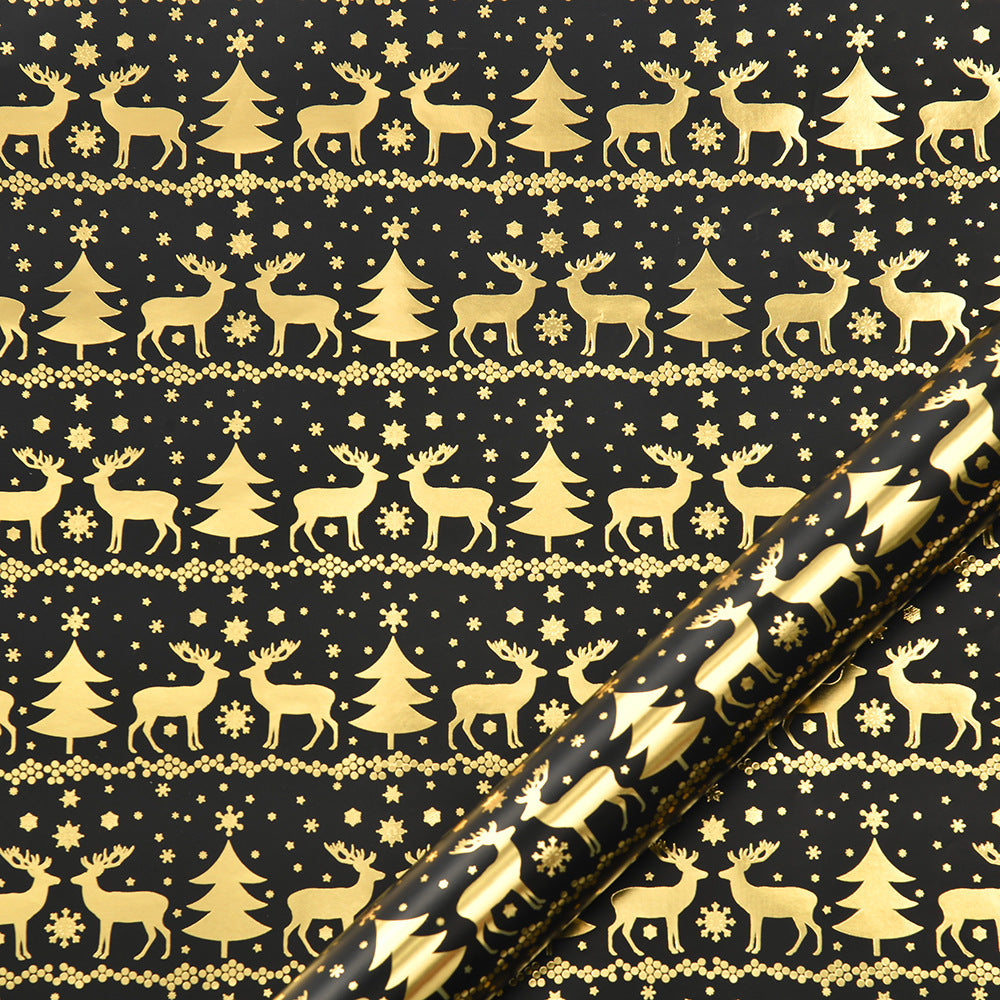 Vintage Black Gold Elk Snowflake Christmas Tree Wrapping Paper