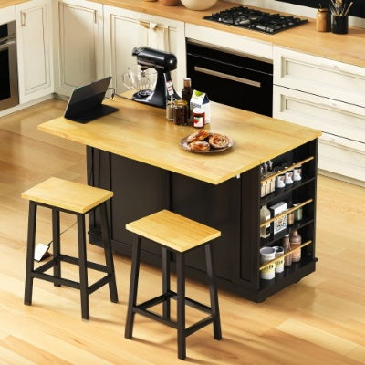 Large Kitchen Island With 2 Bar Stools, Power Outlet, Door Internal Storage Rack, Kitchen Storage Cart On 5 Wheels With Drop Leaf, 5 Open Side Racks, 2 Drawers,for Kitchen,Dining Room