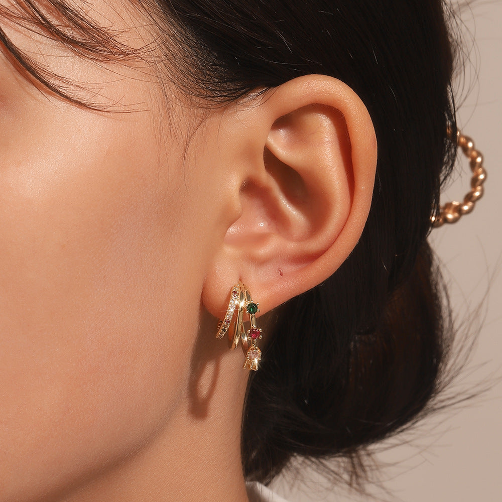 Fashion Three Rings Multilayer Diamond Earrings