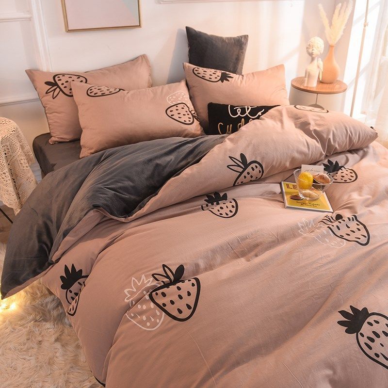 Double-Piece Foggy Gray Quilt Cover Four-piece Bedding Sheet Dormitory Bed Three-Piece Set