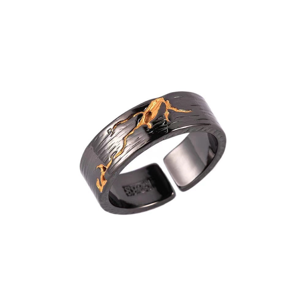 Gold Stone Ring Black Niche Personality Ring