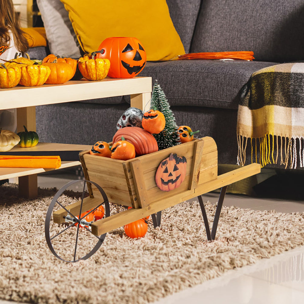 Wooden Wagon Planter With 9 Magnetic Accessories For Garden Yard