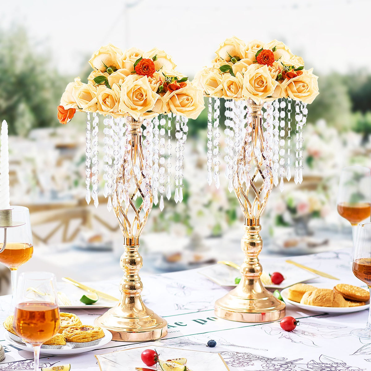 12PCS 49cm/19.3” Tall Crystal Wedding Flower Stand Vase For Party Decor