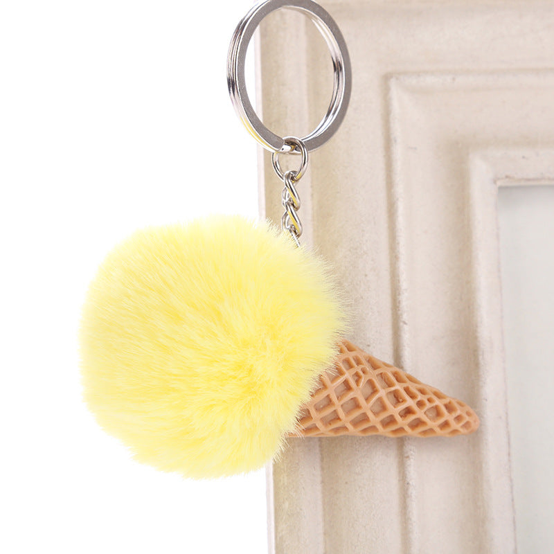 Acrylic Ice Cream Key Chain Ice Cream Fur Ball Key Chain Imitating Fur Ball Donut Car Key Chain Pendant