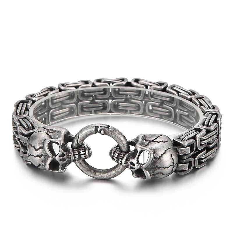Chain-Patterned Skull Titanium Steel Mens Bracelet